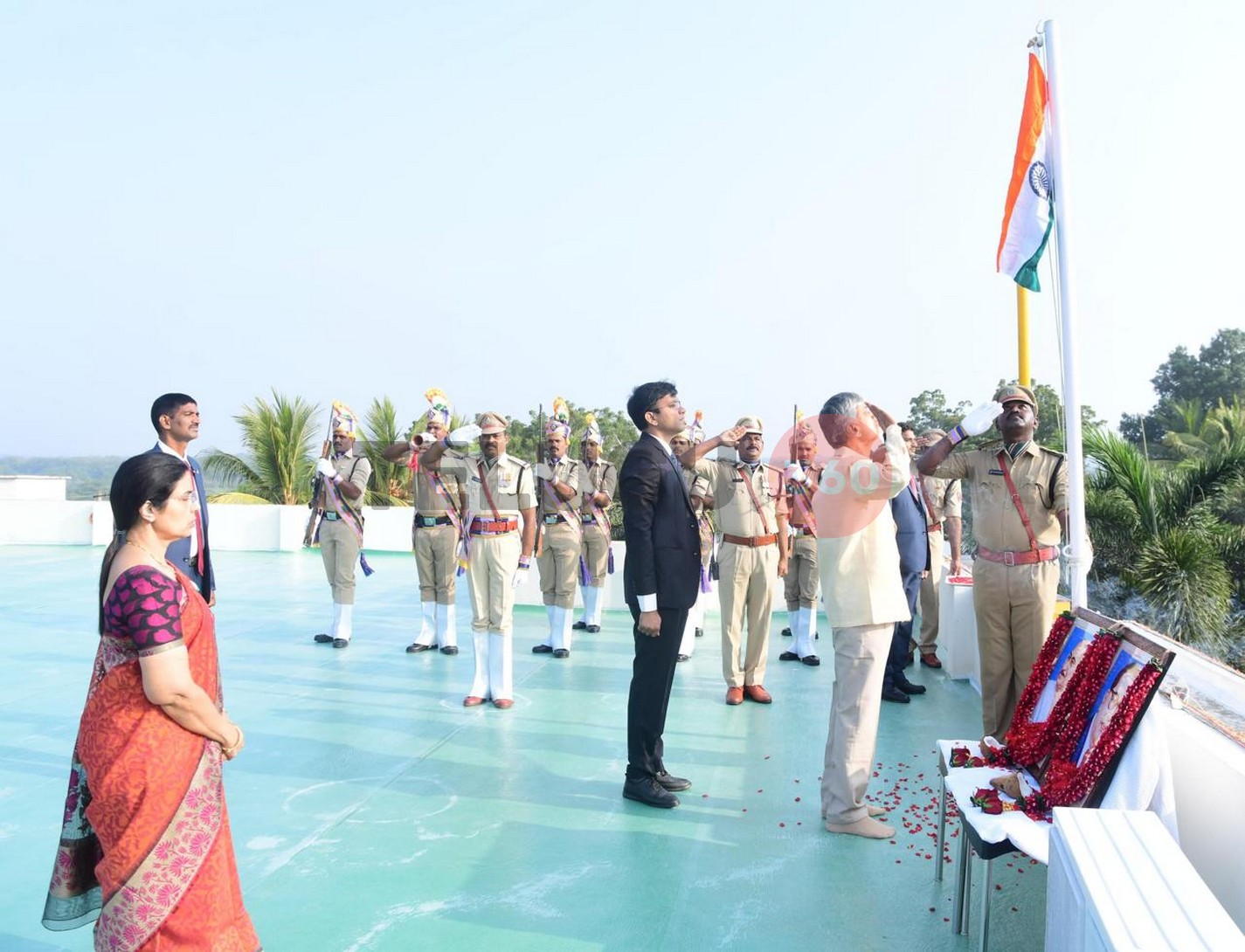 Photos: Chandrababu Naidu Hoists Flag At His Residence