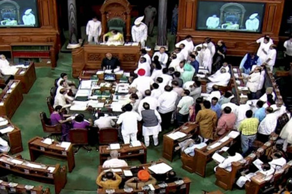 AIADMK MPs Protest At Speaker Podium In Lok Sabha