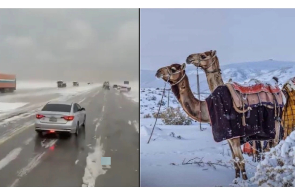 సౌదీ ఎడారుల్లో మంచు కొండలు  – ప్రకృతి వైపరీత్యమేనా?