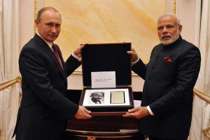 Putin gifts a page of Mahatma’s diary to PM
