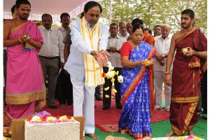 CM KCR lays foundation stone for new camp office