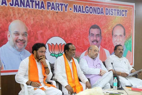 BJP chief Amit Shah Addressing a public meeting at Peddadevulapalli village in Nalgonda