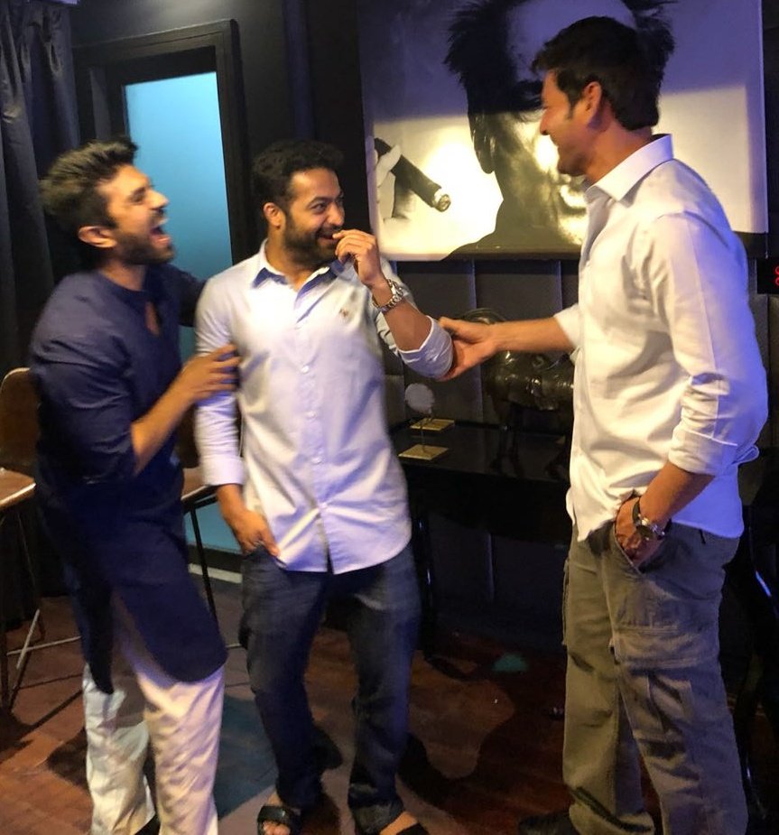 NTR, Ram Charan and Mahesh Babu share a lighter moment