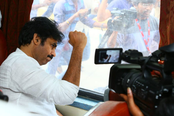 Pawan Kalyan begins train journey amid fanfare