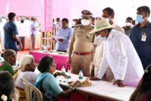 Telangana CM lunches with residents of adopted village