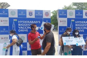 Mega vaccination drive held at Hitex, Hyderabad