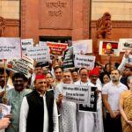 INDIA bloc leaders protests over union budget