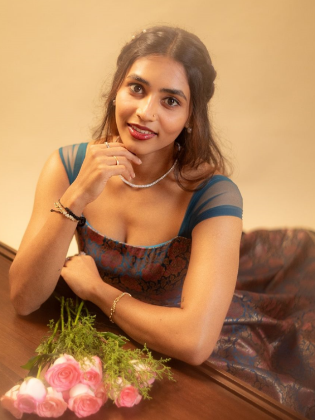 Sapthami Gowda With Pink Roses