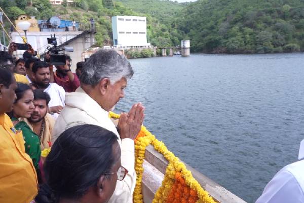CM Chandrababu releases water from Srisailam Project