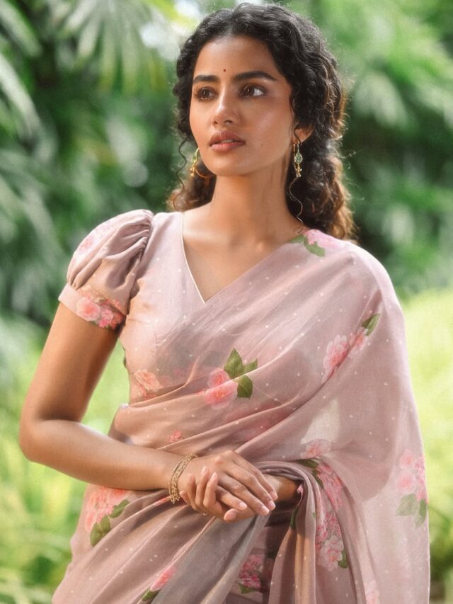 Anupama Parameswaran Cute in Peach Colour Saree